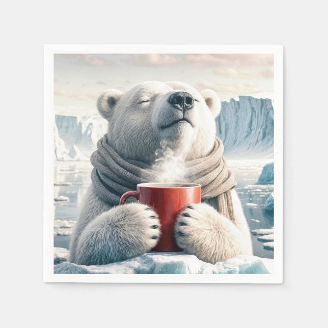 Polar Bear With Red Coffee Mug Napkin (Front)