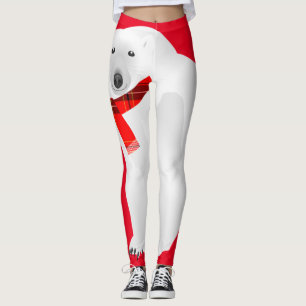 Polar Bear with Red Plaid Scarf Red Leggings