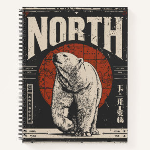 Polar Bear with Red Sun and Northern Map Notebook