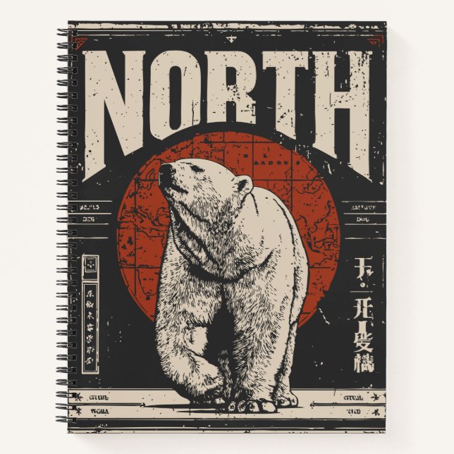 Polar Bear with Red Sun and Northern Map Notebook (Front)