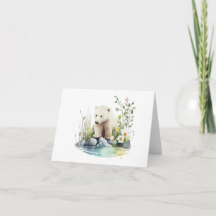 Polar Bear with Rocks, Water, and Flowers BLANK Card