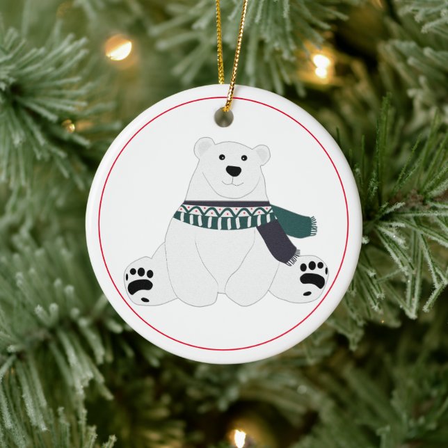 Polar Bear With Scarf Ceramic Ornament (Tree)