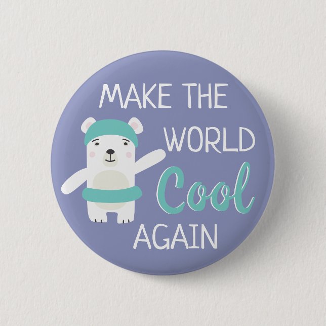 Polar bear with swim ring climate change 2 inch round button (Front)