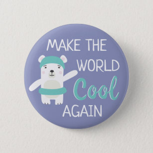 Polar bear with swim ring climate change 2 inch round button