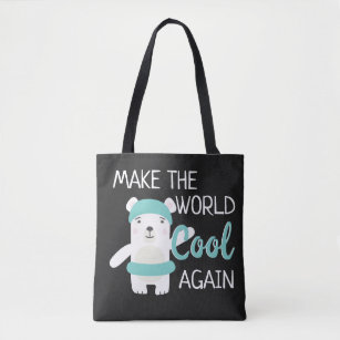 Polar bear with swim ring climate change tote bag