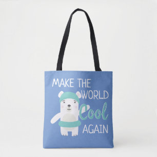 Polar bear with swim ring climate change tote bag
