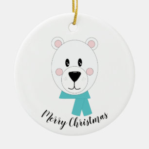 Polar Bear with Teal Scarf Ceramic Ornament