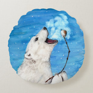 Polar Bear with Toasted Marshmallow Round Pillow