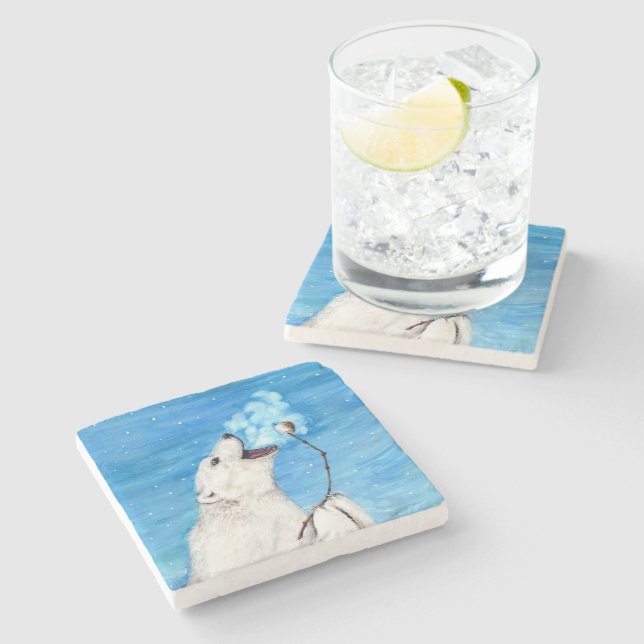 Polar Bear with Toasted Marshmallow Stone Coaster (Side)