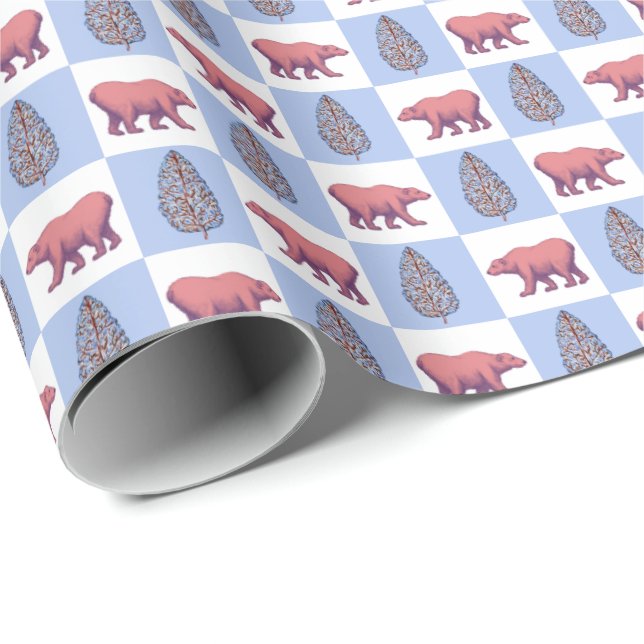 Polar Bears and Block Print Topiary Wrapping Paper (Roll Corner)