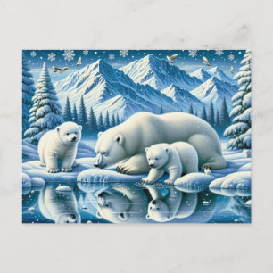 Polar Bears and Snowy Winter Scene Painting Postcard