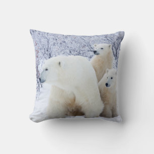 Polar Bears and Two cubs Throw Pillow