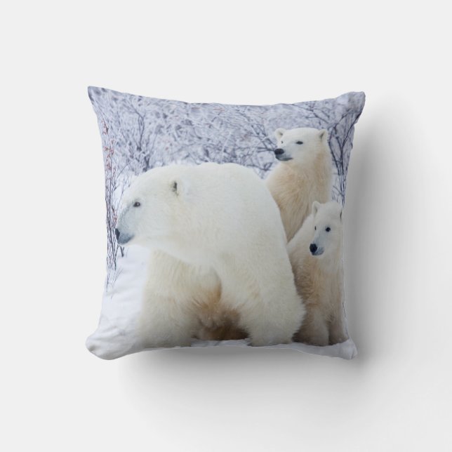 Polar Bears and Two cubs Throw Pillow (Front)