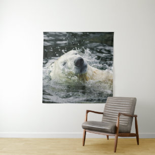 Polar Bear's Aqua Aura Tapestry
