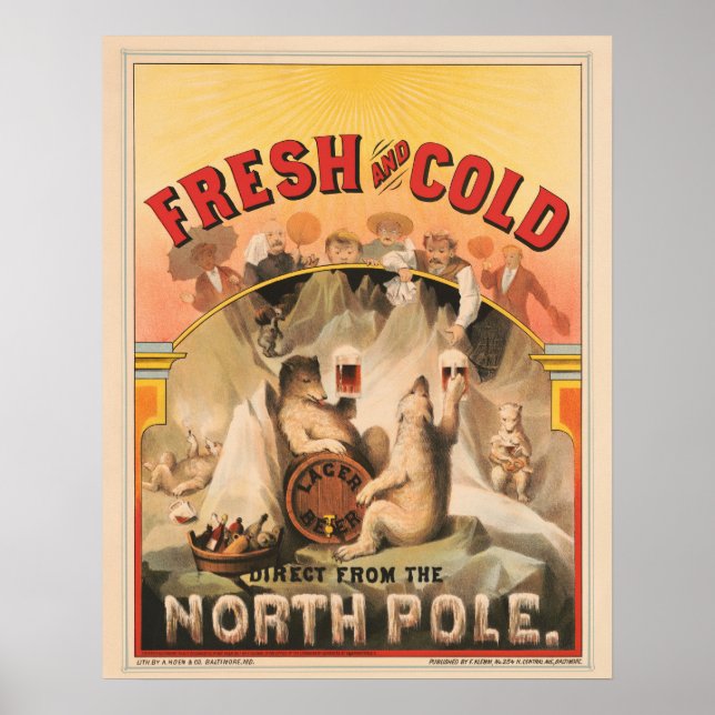 Polar Bears Are Enjoying Mugs Of Lager Beer Poster (Front)