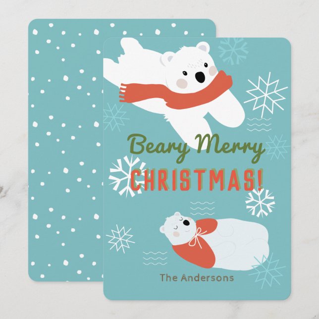 Polar Bears Beary Merry Christmas Card (Front/Back)