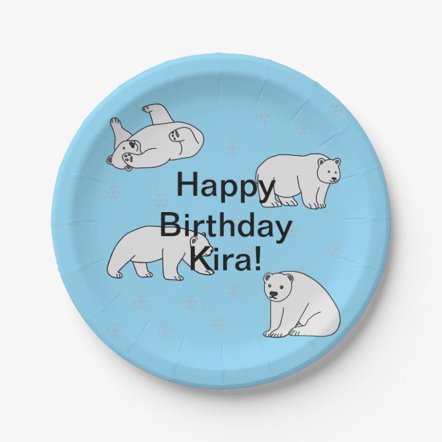 Polar Bears Birthday Paper Plate (Front)