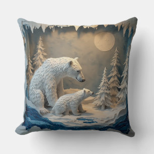 Polar Bears Blue Arctic Forest Scene 🐻❄️ Throw Pillow