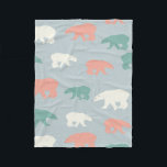 Polar Bears Christmas Winter Pattern Fleece Blanket<br><div class="desc">Cool polar bears in white teal-green and coral-red over blue grey background and white snow in a seamless pattern.</div>