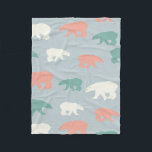 Polar Bears Christmas Winter Pattern Fleece Blanket<br><div class="desc">Cool polar bears in white teal-green and coral-red over blue grey background and white snow in a seamless pattern.</div>