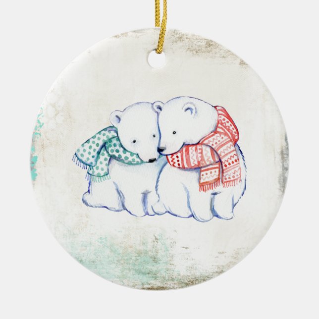 Polar Bears Couple Ceramic Ornament (Front)
