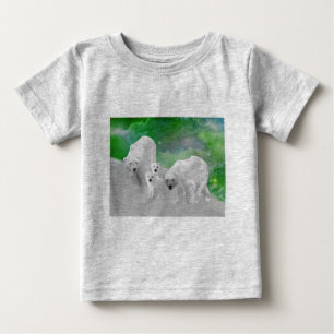 Polar Bears, cubs and northern lights Baby T-Shirt