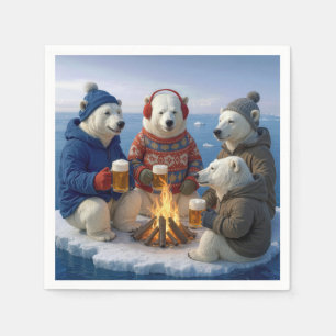 Polar Bears Drinking Around a Campfire Napkin