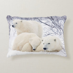 Polar Bears female and Two cubs Decorative Pillow