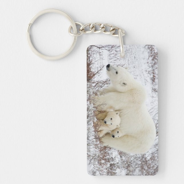 Polar Bears female and Two cubs Keychain (Front)