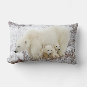 Polar Bears female and Two cubs Lumbar Pillow