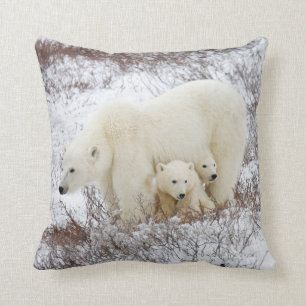 Polar Bears female and Two cubs Throw Pillow