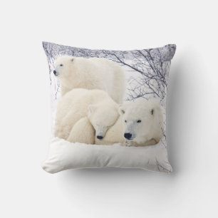 Polar Bears female and Two cubs Throw Pillow