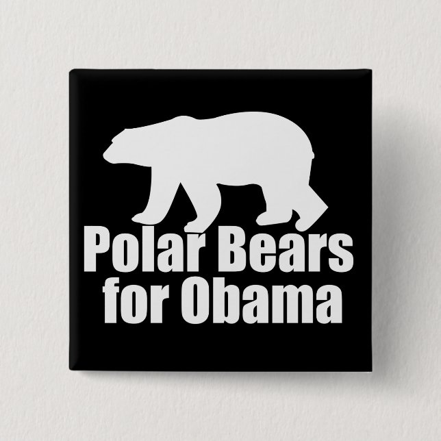 Polar Bears for Obama 2 Inch Square Button (Front)