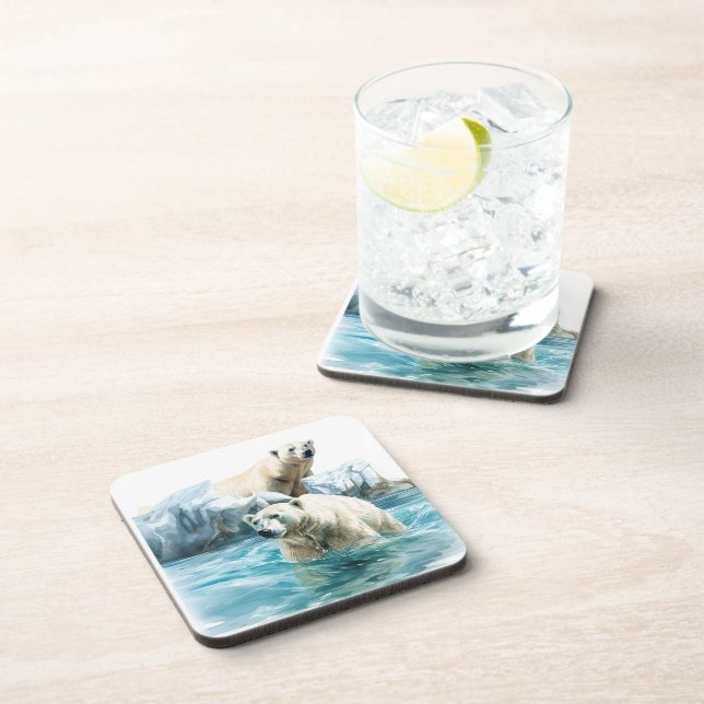 Polar Bears Hard plastic coaster (Right Side)