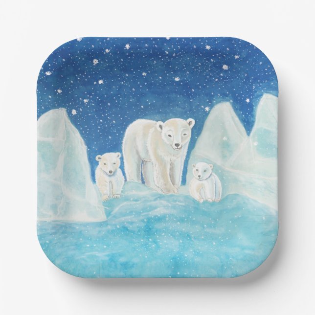 Polar Bears Illustration Paper Plate (Front)