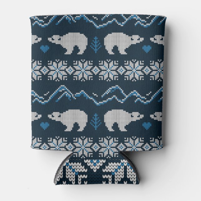 Polar Bears Knitted Winter Pattern Can Cooler (Front)