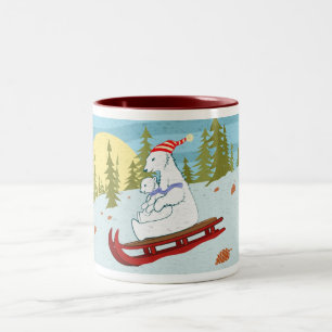 Polar bears on sled Two-Tone coffee mug