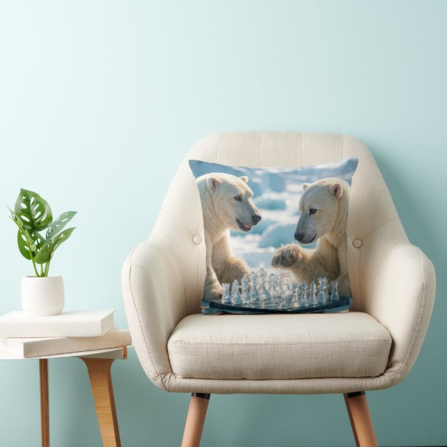 Polar Bears Playing Chess On a Glacier Throw Pillow (Chair)