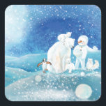 Polar Bears, Polar Fox, Emperor penguin & Snowman  Square Sticker<br><div class="desc">Polar Bears,  Polar Fox,  Emperor penguin and the Snowmen > There,  far into the ice-cold places,  where the hot rays of the sun never shine,  extends the land of the snowman.</div>