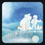 Polar Bears, Polar Fox, Emperor penguin & Snowman  Square Sticker<br><div class="desc">Polar Bears,  Polar Fox,  Emperor penguin and the Snowmen > There,  far into the ice-cold places,  where the hot rays of the sun never shine,  extends the land of the snowman.</div>