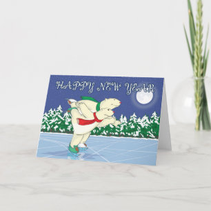 Polar Bears Skating Holiday Card