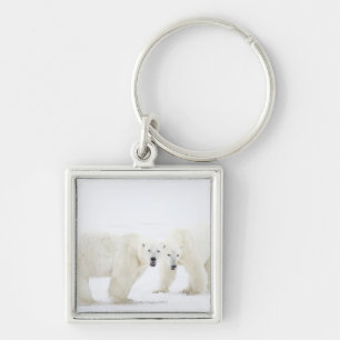 Polar Bears standing on snow after playing 2 Keychain