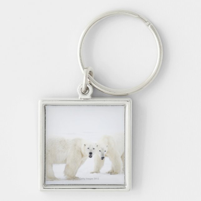 Polar Bears standing on snow after playing 2 Keychain (Front)