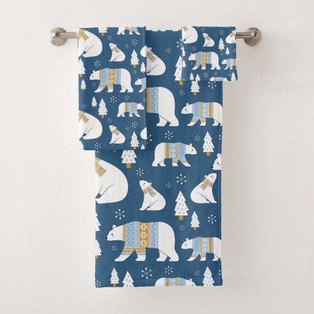 Polar Bears, Trees and Snowflakes   Bath Towel Set (Insitu)