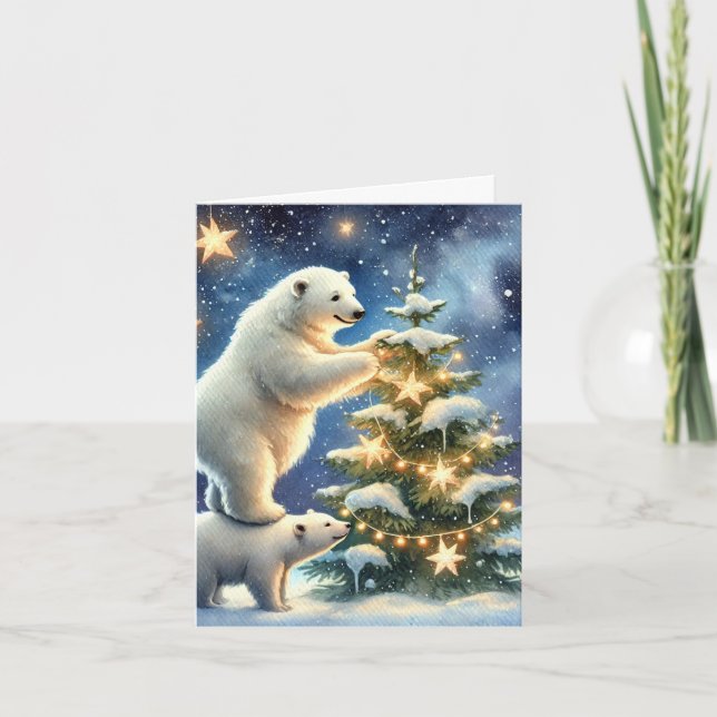 Polar Bears Under Starry Night Christmas Card (Front)