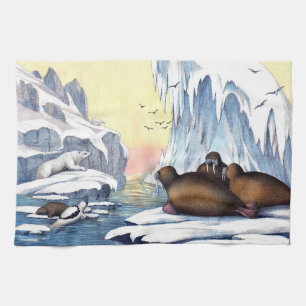 Polar Bears, Walrus, And Seals Kitchen Towel