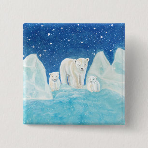 Polar Bears & Winter Landscape 2 Inch Square Button