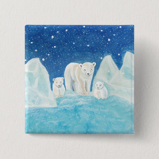 Polar Bears & Winter Landscape 2 Inch Square Button (Front)