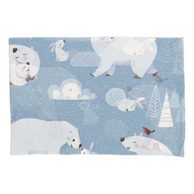 Polar Bears Winter Vintage Pillowcase (Front)