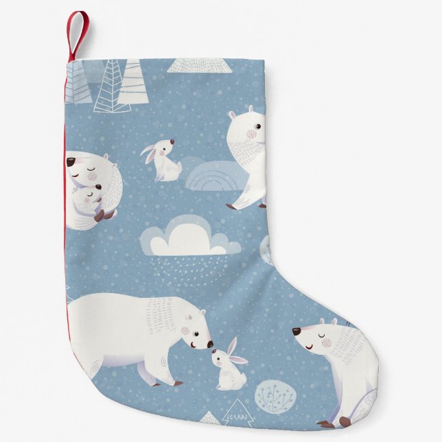 Polar Bears Winter Vintage Small Christmas Stocking (Front)
